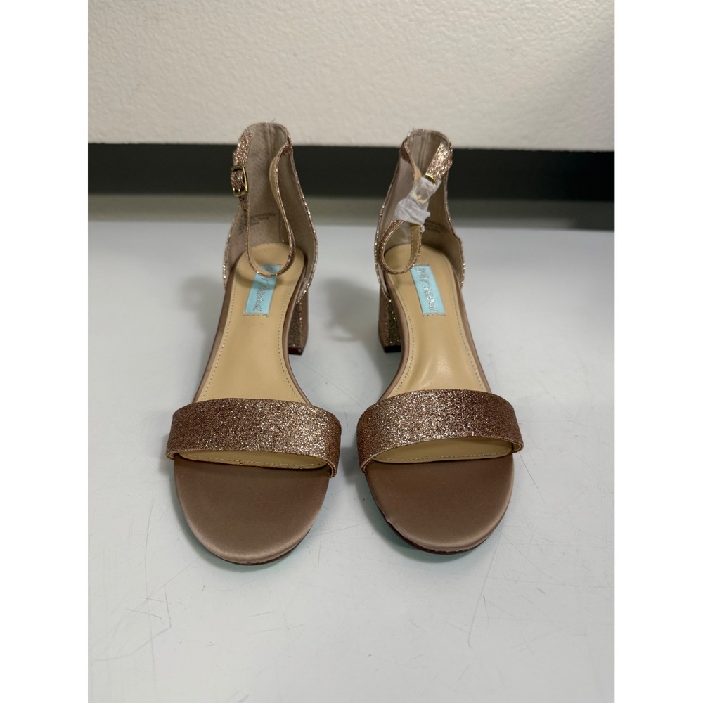Betsey Johnson SB-MIRI Rose Gold Glitter Block Heel Sandal Rose Gold 6